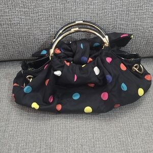 Bow Front Lulu Guinness Black Polka Dot Satchel Purse Bag W/Detachable Strap